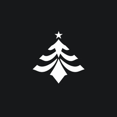 Stylized white Christmas tree with a star on top, isolated on a dark background.