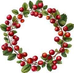 Festive red berry wreath with green leaf for holiday celebration
