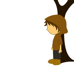 illustration of a sad boy under a tree