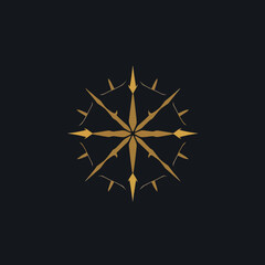 A golden compass rose illustration against a dark background, pointing in all directions.