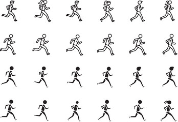 Running and walking people icons – Vector illustration with editable strokes.eps