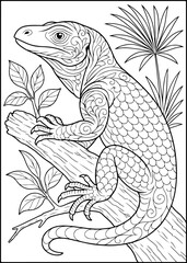 Komodo Dragon / Monitor Lizard Zentangle Coloring Page — Ornamental Reptile (Vector)