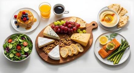 Delicious Food Arrangement on White Background Table
