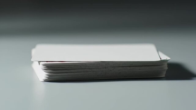 Close Up of Two Stacks of Unmarked Playing Cards on Gray Surface Under Soft Lighting Games Night Theme Minimalist Still Life Photography Gambling Recreation Background