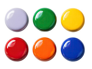 Six round buttons in vibrant colors