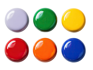Six round buttons in vibrant colors