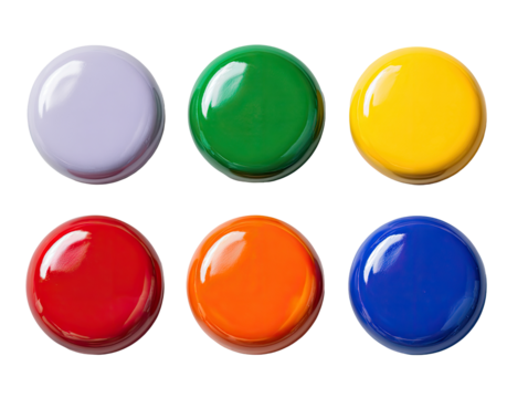 Six round buttons in vibrant colors