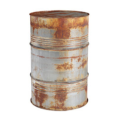 Rusty metal drum, cylindrical shape, with rings, showing rust