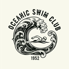 Oceanic Swim Club logo with swimmer in a wave, established in 1952.