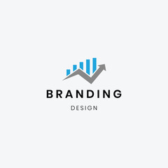 “A modern business graph logo featuring an abstract bar chart and upward arrow, symbolizing growth, success, finance, trade, and corporate analytics. 