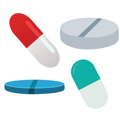 Science of hand drawn vector Set of vector pills and capsules clipart.