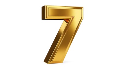 Gleaming Golden Number Seven on White Background, 3D Rendered, Isolated.