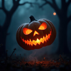 Glowing Jack-o'-Lantern in Spooky Forest