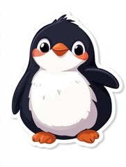 Obraz premium Sticker, cute cheerful cartoon penguin chick, white background 