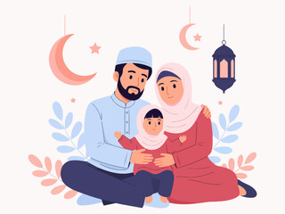 Muslim Family Illustration for Ramadan and Eid