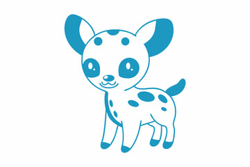 A turquoise spotted cartoon deer stands gracefully on a white background with a smile