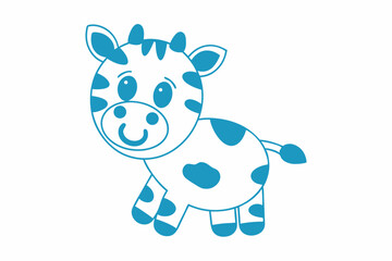 Adorable blue cartoon cow stands on white background, smiling with big eyes