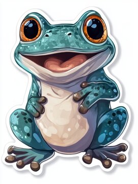 Sticker, cute cheerful cartoon toadlet, white background