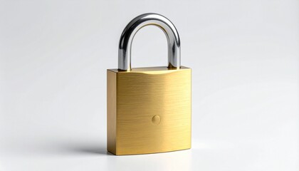 gold padlock with silver shackle on white background