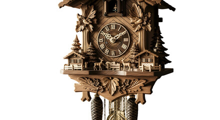 Intricate cuckoo clock isolated on transparent background, a classic timepiece