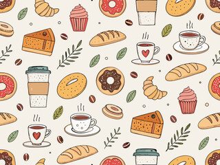 Featuring Seamless Wallpaper Coffee And Bakery Icons Vibrant Creative Visual