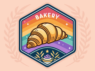 Vibrant Bakery Badge With Croissant And Abs Creative Visual Perfect for Editorial Content
