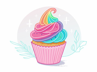 Showcasing Vibrant Cupcake With Neon Glowing Frosting Beautiful Creative Visual