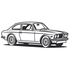 Fototapeta premium Classic coupe silhouette vector art of a vintage sports car with a sleek profile and detailed wheels on a white background
