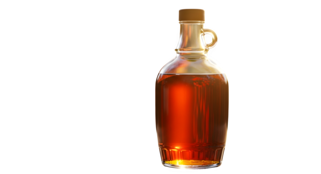 Maple syrup in a glass bottle isolated on transparent background