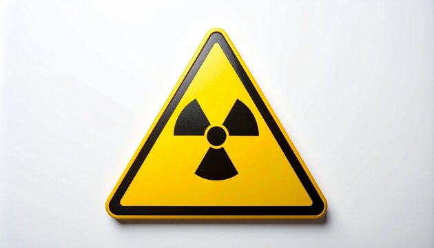 radiation warning symbol in yellow triangle on white - Powered by Adobe