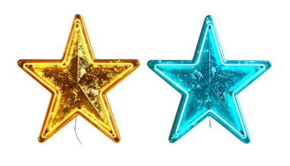 Festive Neon Star Collection with Illuminated Christmas Designs, isolated on transparent background