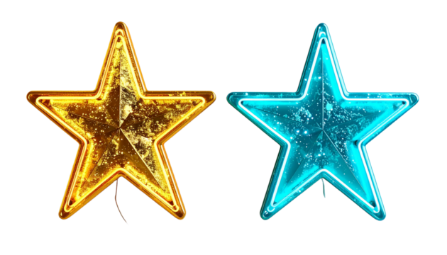 Festive Neon Star Collection with Illuminated Christmas Designs, isolated on transparent background