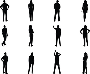 Human Silhouette Gestures, Standing Poses, Body Language, Black Figures, Vector Art, Isolated Design, Posture Icons, Graphic Illustration