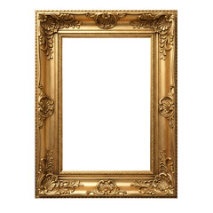 Ornate gold picture frame with intricate carvings and shell motifs on black background