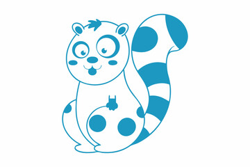 Blue cartoon lemur standing upright shows polka dots and stripes isolated on white