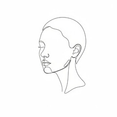 Minimalist one-line drawing of a woman's face profile, continuous single stroke, black on white background