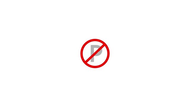 No parking sign icon animation on white background. 4K Video