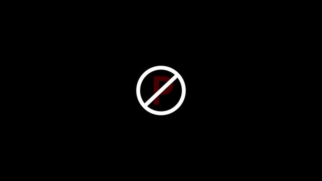No parking sign icon animation on black background. 4K Video