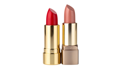  Open Bullet Lipstick Standing Upright with Reflection and Matte Nude Variation, isolated on transparent background