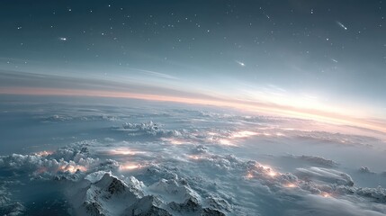 Fototapeta premium View of Planet Earth Glowing from Space Featuring Mountain Ranges and City Lights