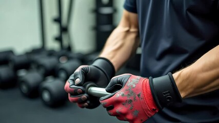 Muscular man holding dumbbells working out with people, offering service for business