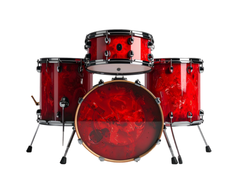 Red drum set, glossy finish, isolated