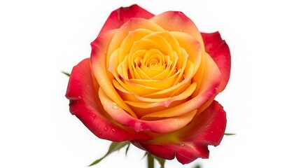 Fototapeta premium Radiant Bicolor Rose: Golden Heart, Crimson Edges, Dew-Kissed Petals on White