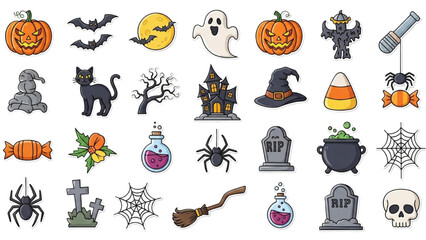 Halloween Vector Icon Set – Line Art Design AI EPS PNG JPEG