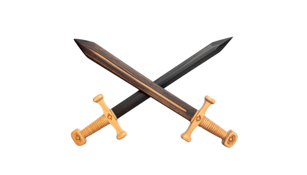 Handcrafted Wooden Play Swords Duo Collection – isolated on transparent background