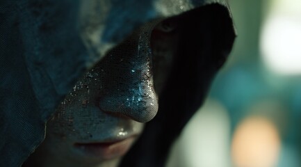 Ember-Lit Vigil: Cyberpunk Figure Beneath the Hood.
