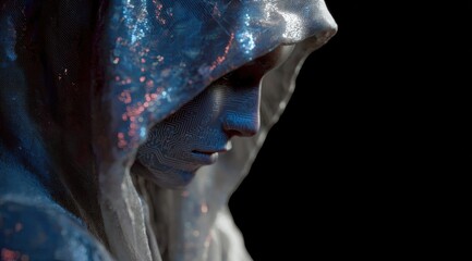 Serene Marble Muse Veiled in Shimmering Hood.