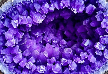 Amethyst geode interior, rough texture, deep purple hues, crystalline formations, color, geological