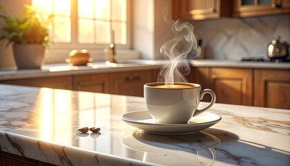 Obraz premium Steaming espresso on marble