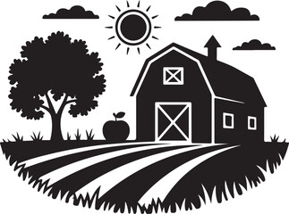 Thanksgiving Farm Barn Silhouette Vector Black on White